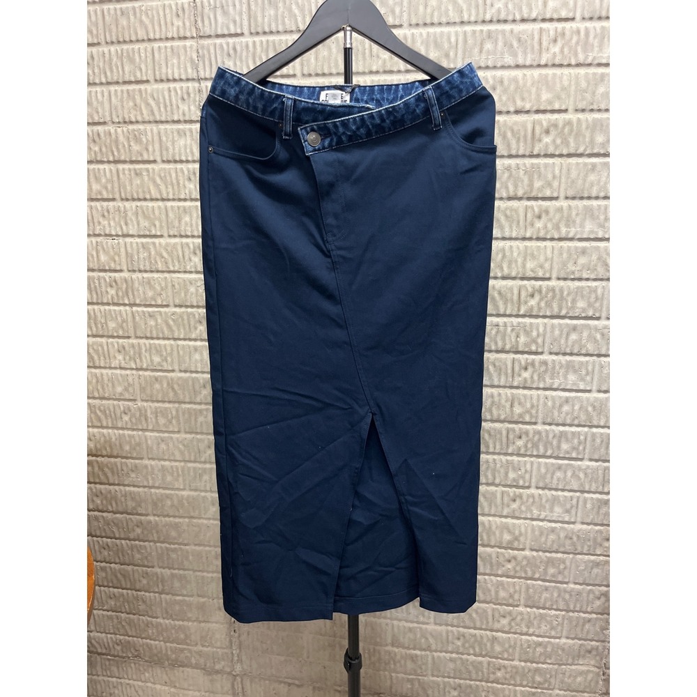 Future Collective Reese Blutstein Navy Blue Midi Skirt‎ Contrast Waist Small NWT